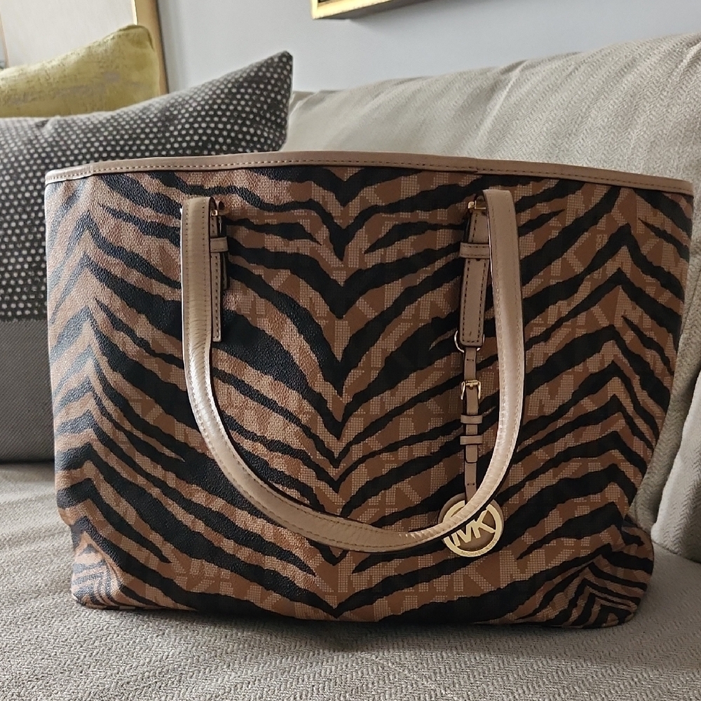 Michael Kors Brown Zebra Print Tote Bag